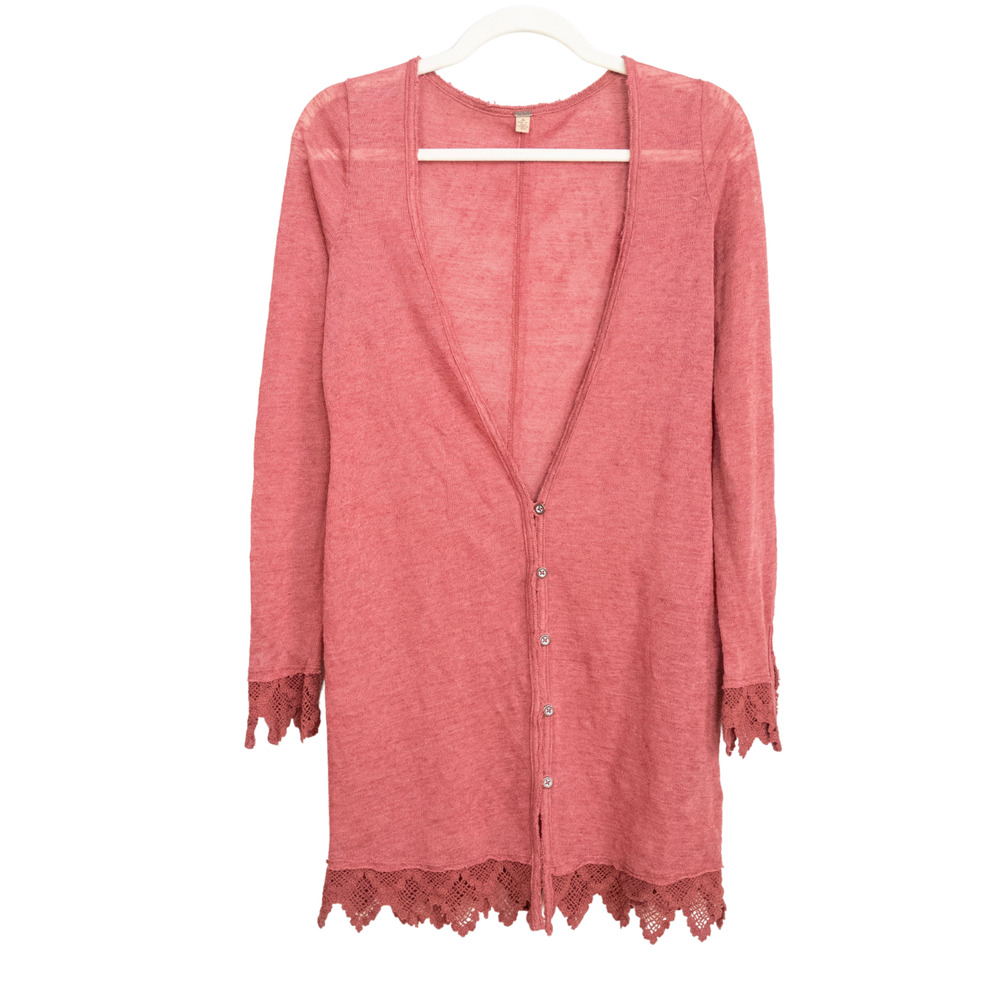 FREE PEOPLE Long Sleeve Duster Long Line Cardigan Linen Blend Women's Small